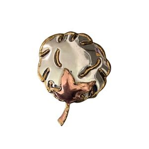 Brutalist Design Flower Pin Brooch Pendant Mexico Distressed Mixed Metal Signed